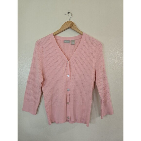 Field Gear Pink Button Cardigan Sweater Womens Medium Knit Preppy 3/4 Sleeve - Picture 6 of 9